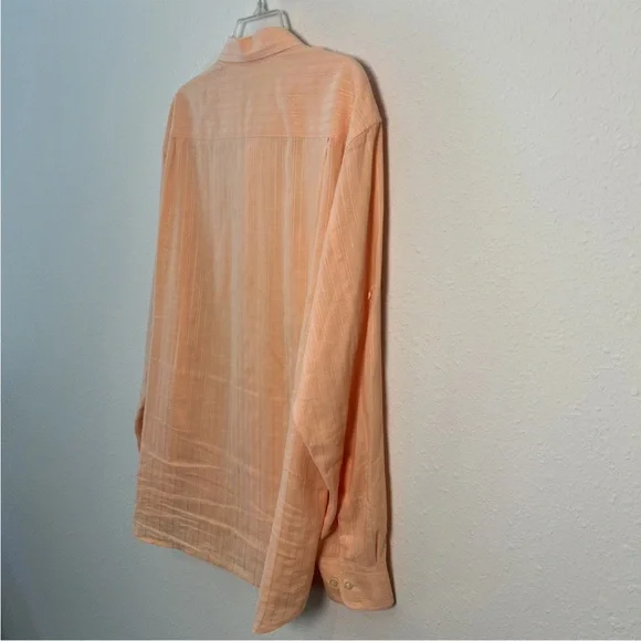 Tommy Bahama Men’s Large Striped Light Orange Linen Blend Button Up Shirt - Picture 10 of 14